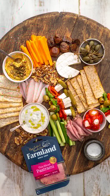 Mediterranean platter for two_Farmland, pastrami_portrait_topdown_HR